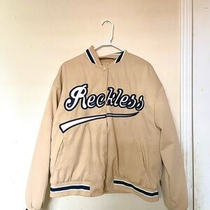 Reckless Beige Varsity Jacket
